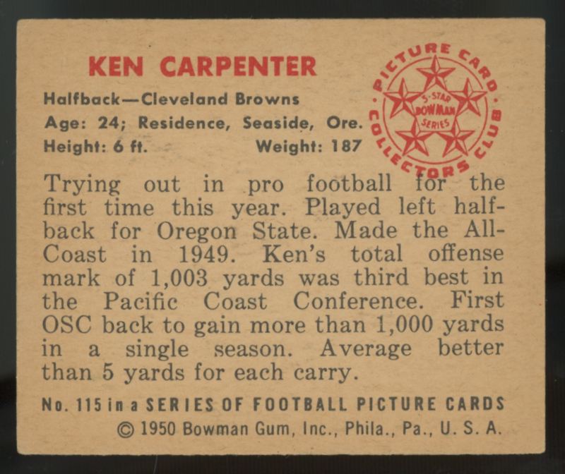 1950 Bowman Ken Carpenter #115 EX-MT