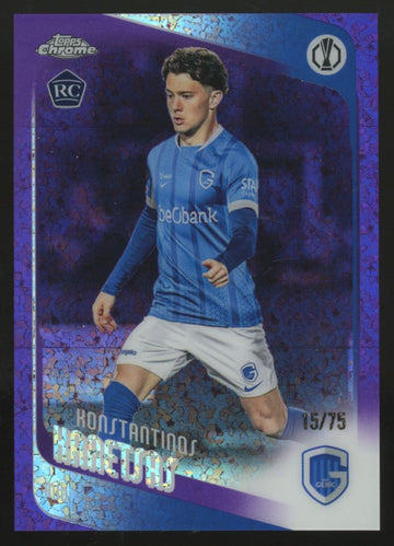 2025-26 Topps Chrome UEFA Konstantinos Karetsas RC Purple Mini Diamond /75 #150