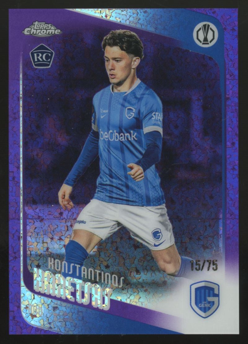 2025-26 Topps Chrome UEFA Konstantinos Karetsas RC Purple Mini Diamond /75 #150