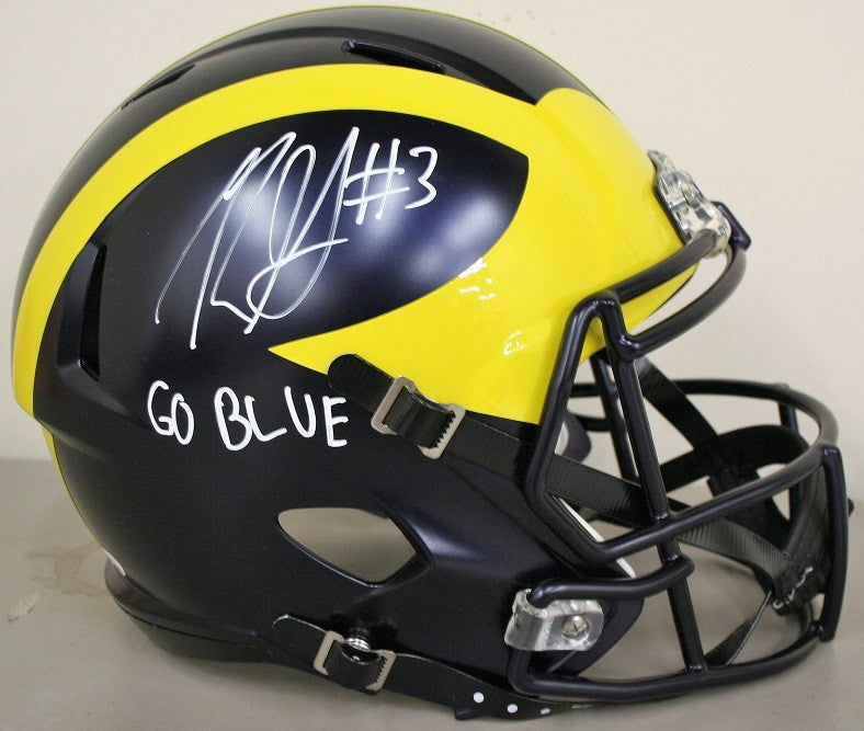 Rashan Gary Auto Michigan Wolverines Full Sized Helmet Inscribed "#3" & "Go Blue" ~ JSA Certified