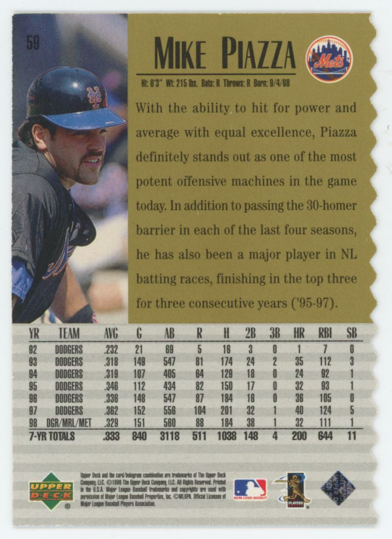 1999 UD Century Legends Mike Piazza Top 50 Contemporaries Die Cut Holo Foil /100
