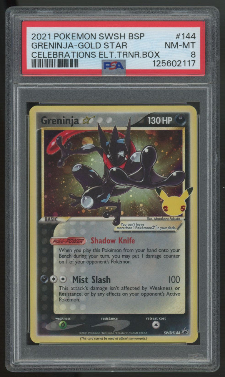2021 Pokemon Greninja Gold Star Celebrations ETB Promo #SWSH144 PSA 8