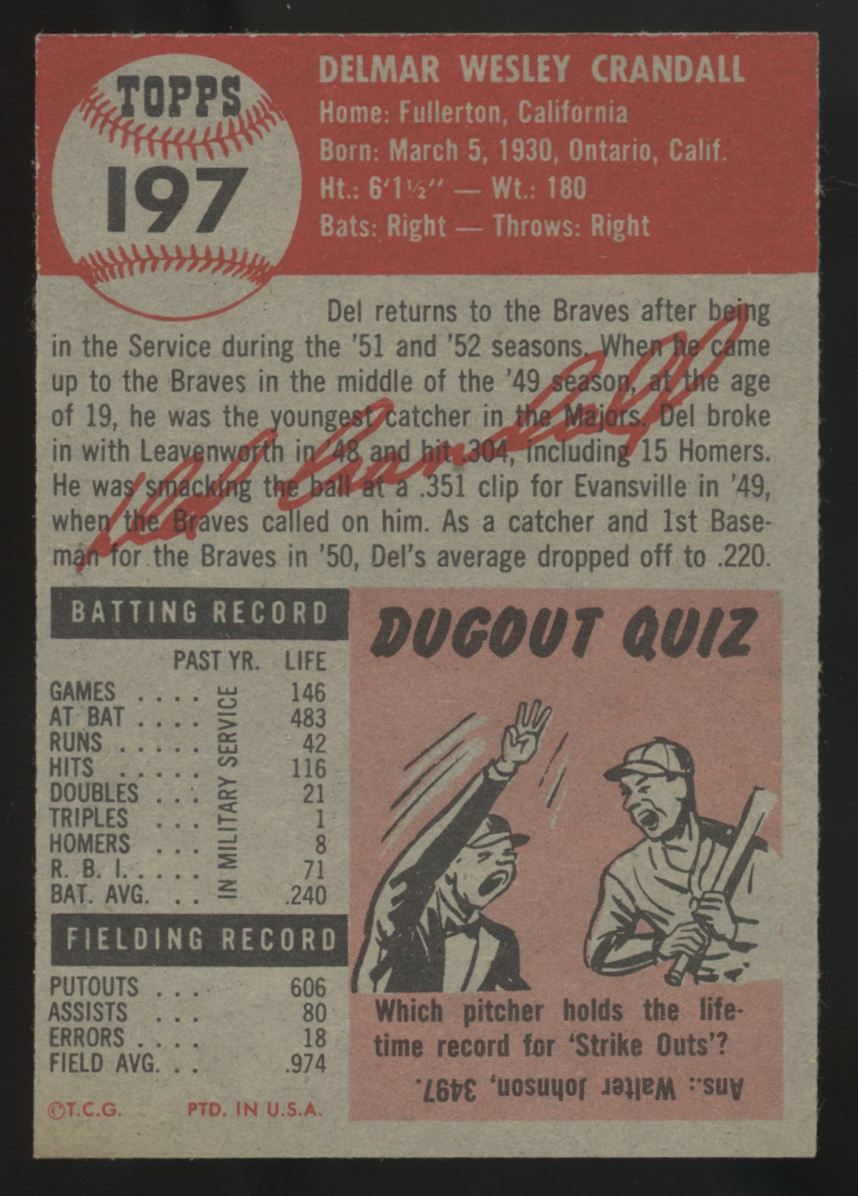1953 Topps Del Crandall #197 EX