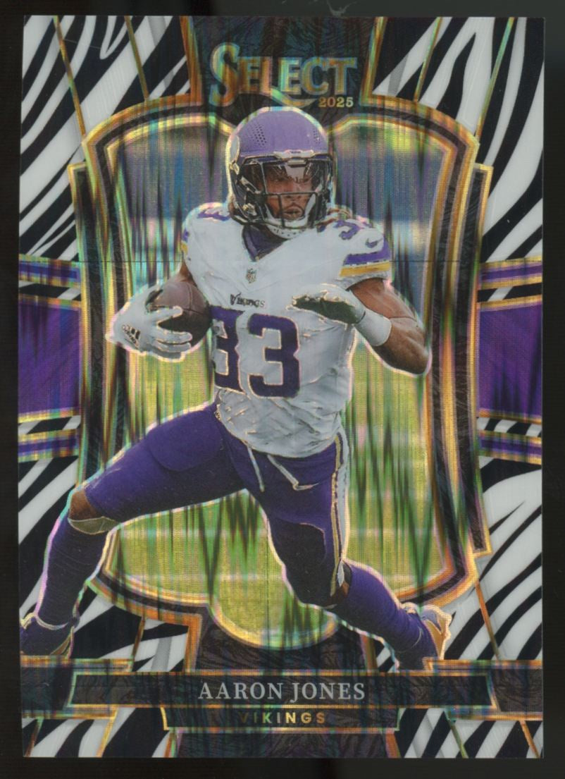 2025 Panini Select Aaron Jones Premier Level Zebra Shock Prizm SSP #165