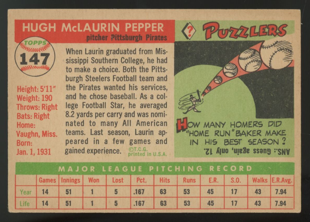 1955 Topps Laurin Pepper Signed Auto #147 W/ COA EX+