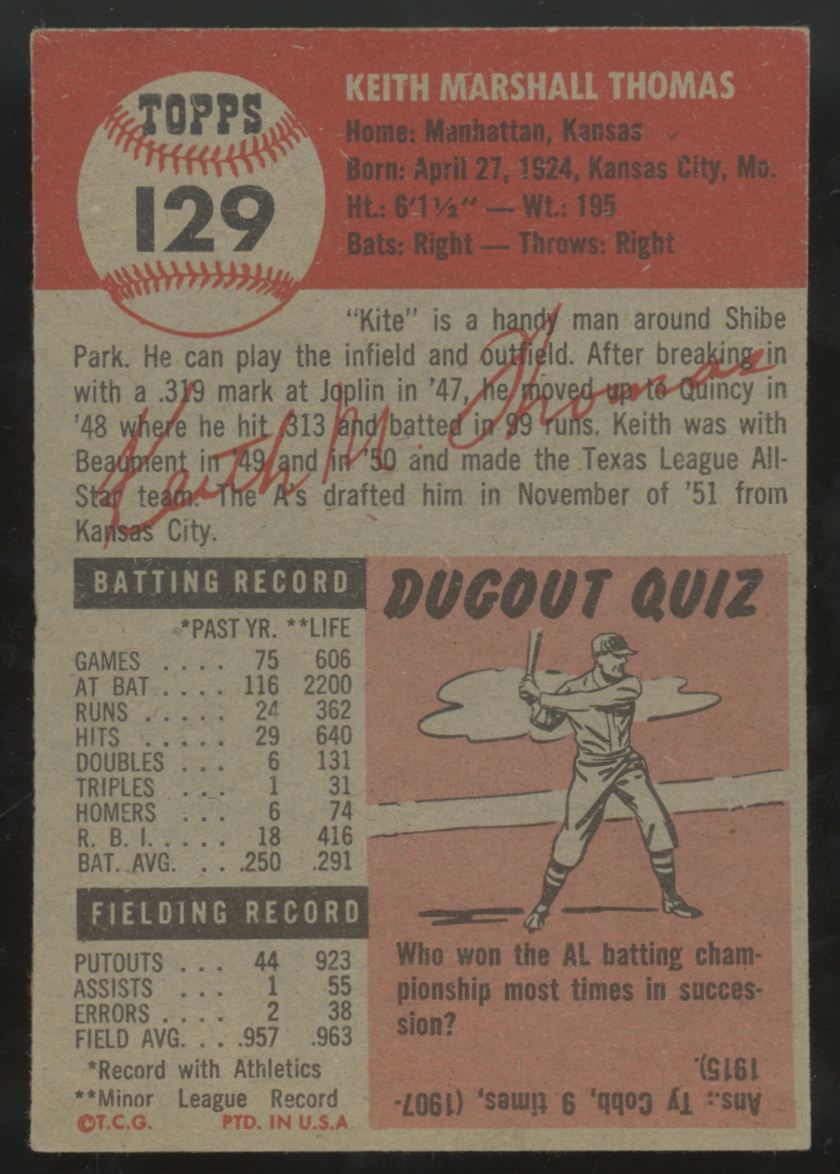 1953 Topps Keith Thomas #129 VG/EX