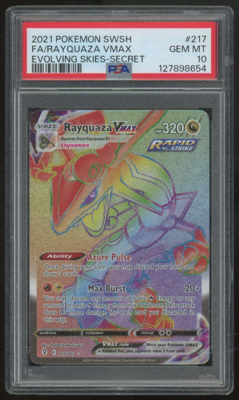 2021 Pokemon Rayquaza VMax Evolving Skies Secret Rare #217 PSA 10