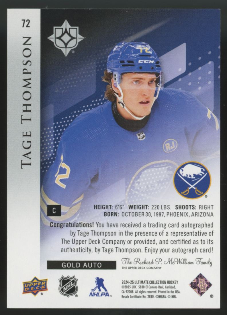2024-25 UD Ultimate Collection Tage Thompson Gold Auto /35 #72