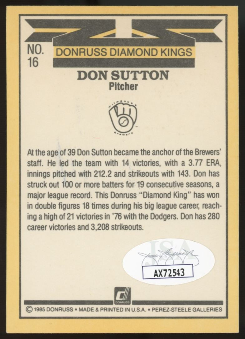 1985 Donruss Don Sutton Diamond Kings Signed Autographed #16 JSA