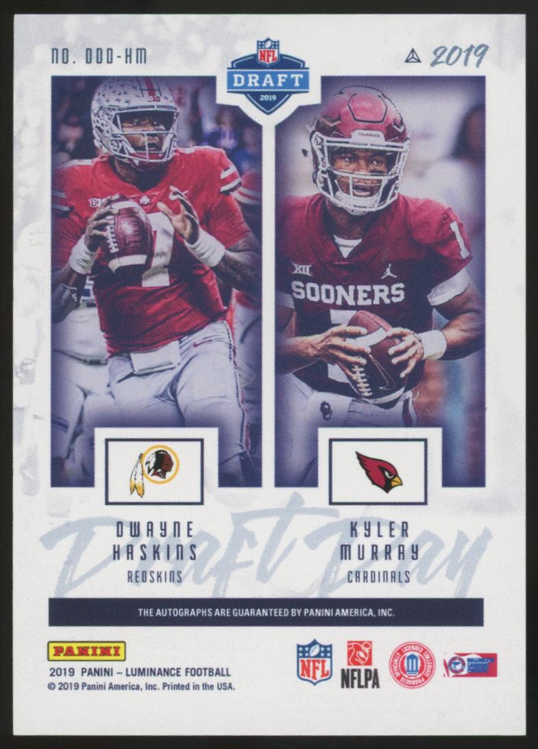 2019 Panini Luminance Haskins Murray RC Draft Day Dual Auto #DDD-HM