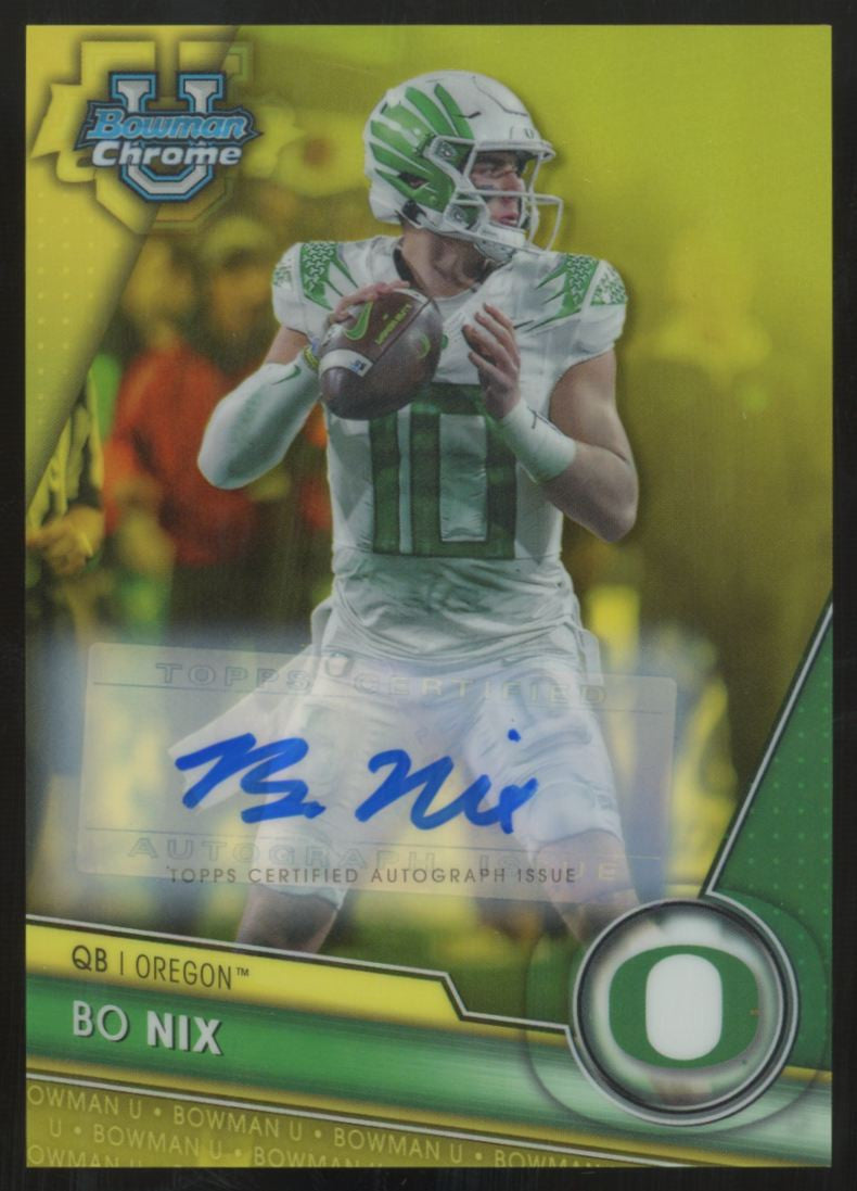2023 Bowman Chrome University Bo Nix Yellow Refractor Auto /75 #159