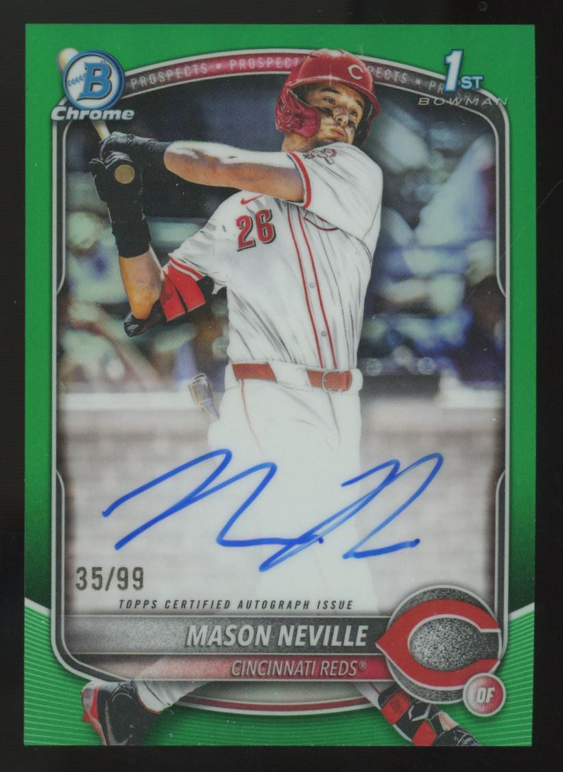 2025 Bowman Draft Mason Neville 1st Chrome Prospect Green Refractor Auto /99