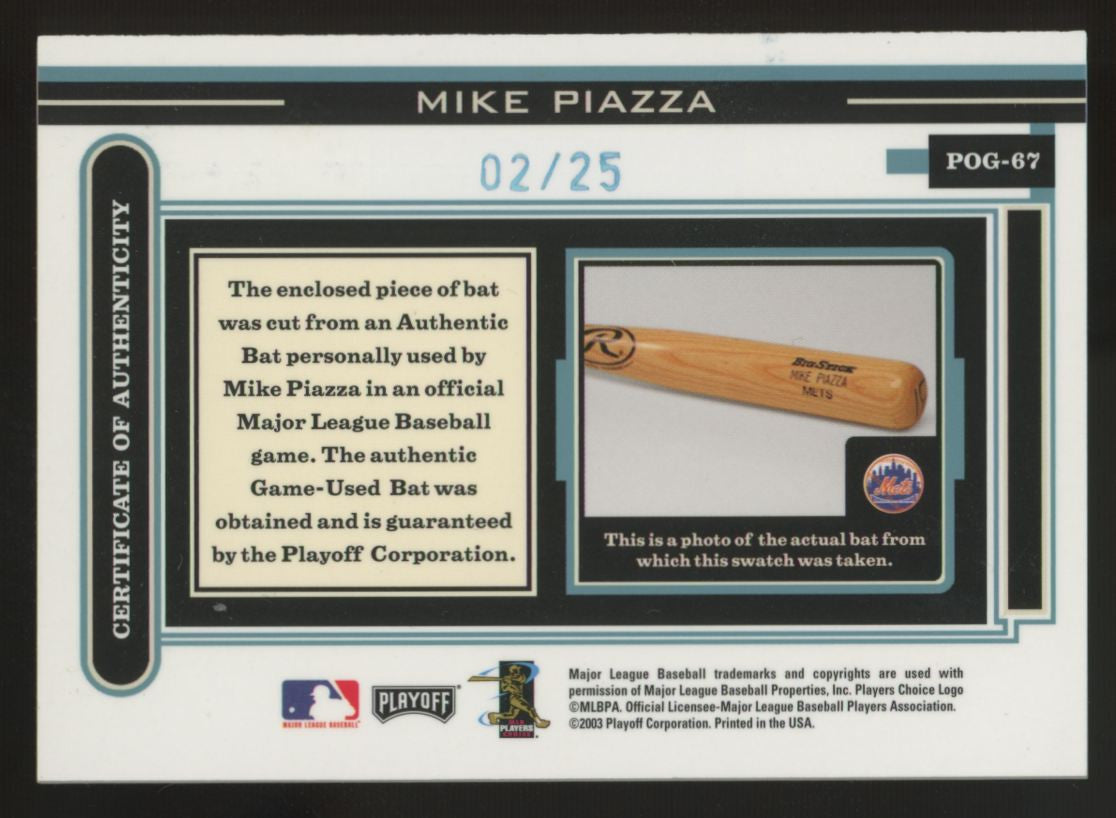 2003 Playoff Piece Of The Game Mike Piazza Platinum Bat Relic /25 #POG-67