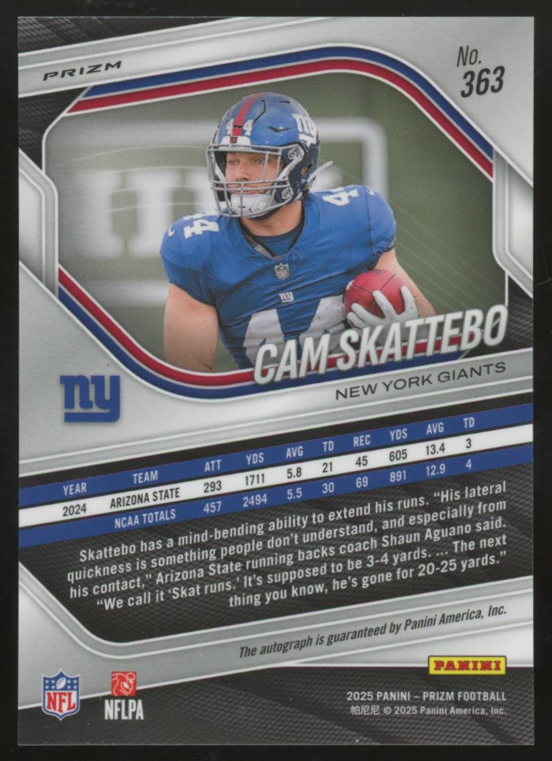 2025 Panini Prizm Cam Skattebo RC Purple Pulsar Auto #363