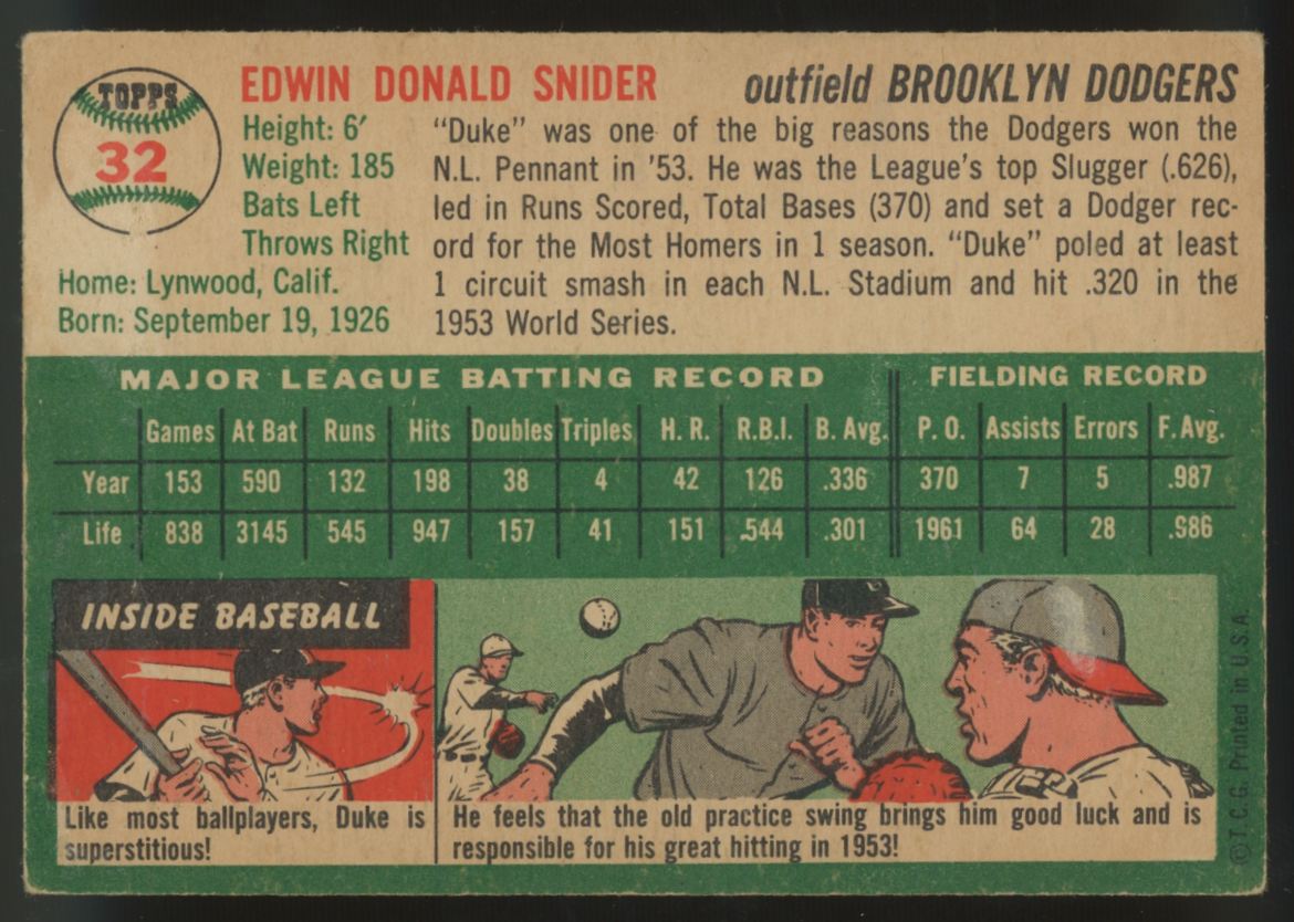 1954 Topps Duke Snider #32 VG/EX
