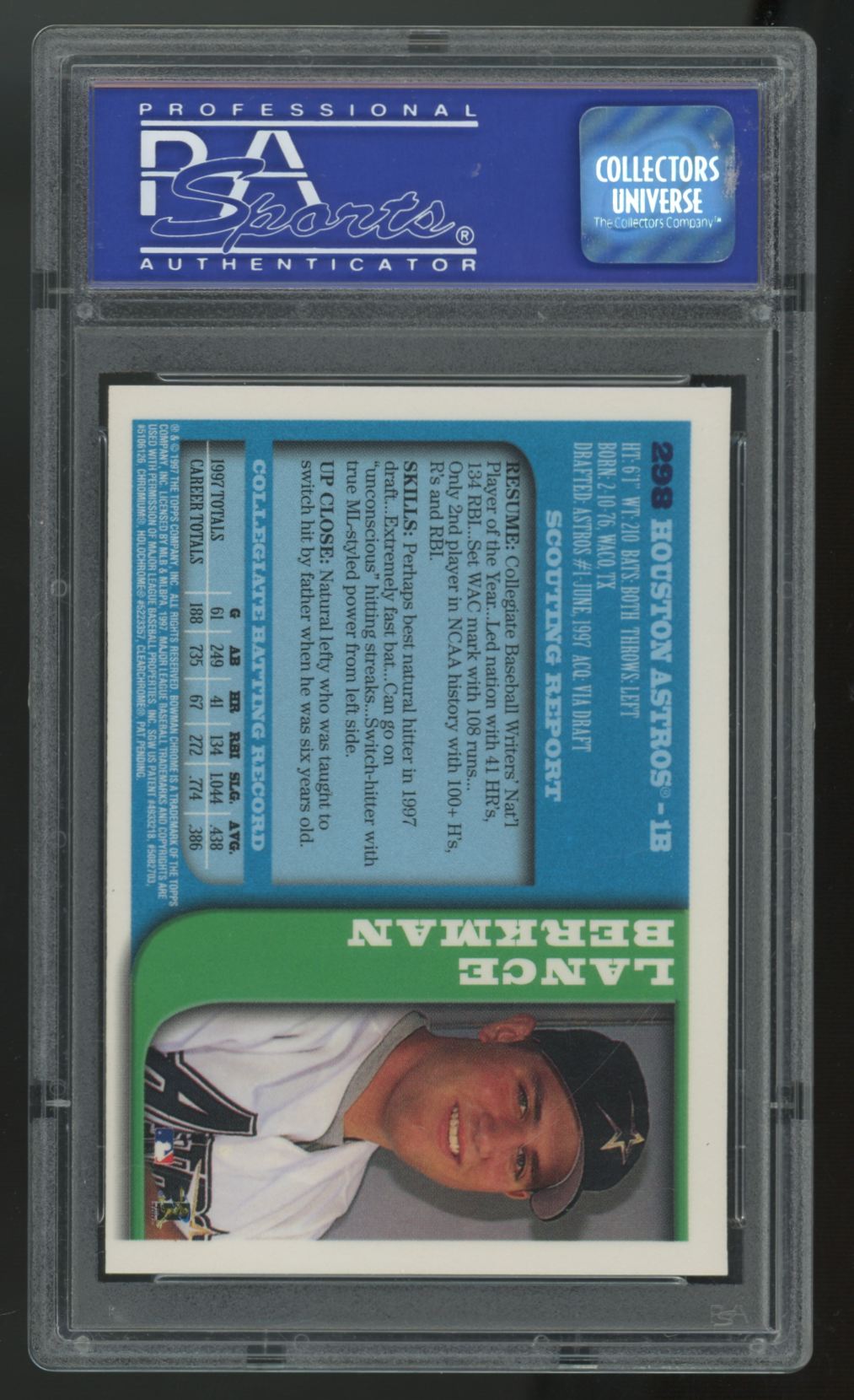 1997 Bowman Chrome Lance Berkman RC #298 PSA 9