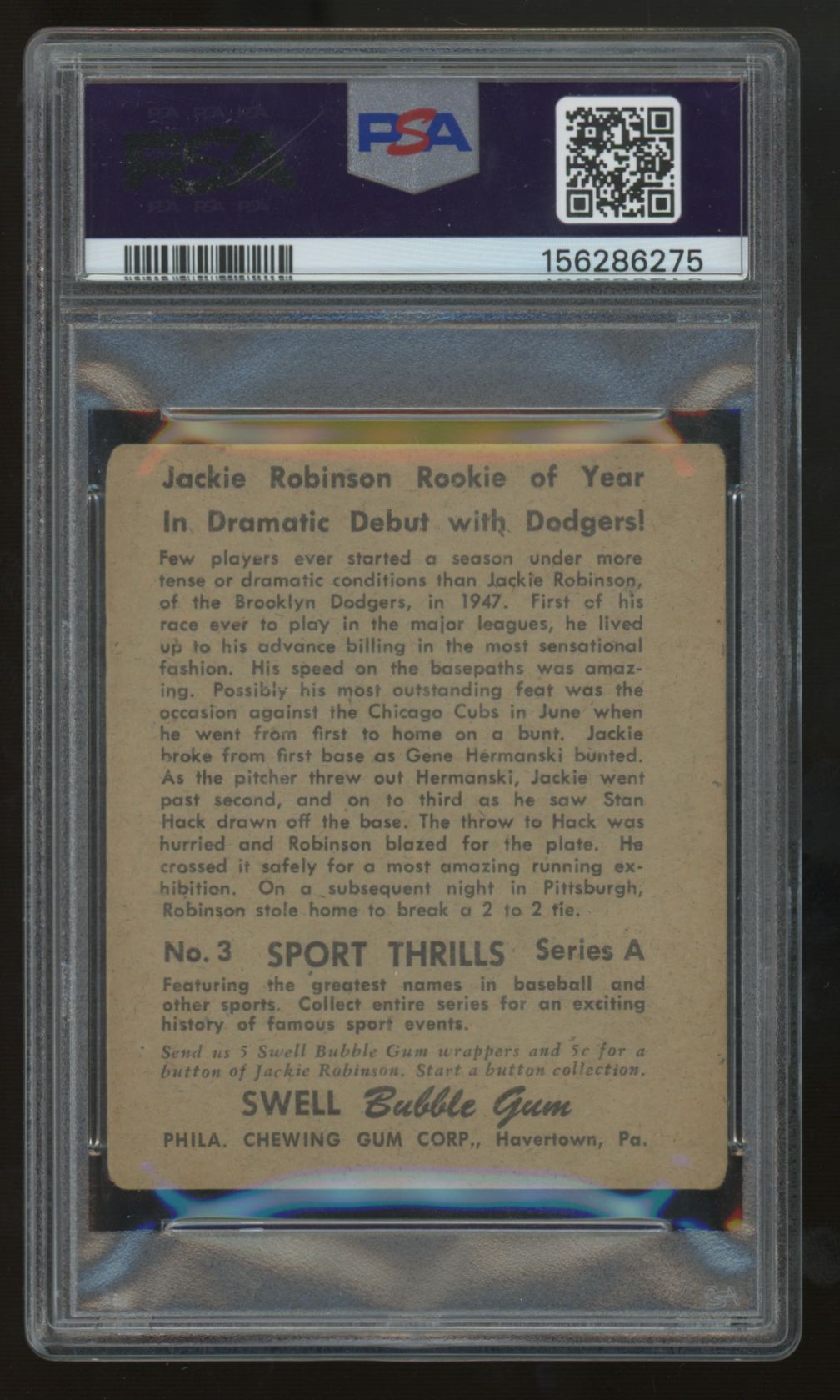 1948 Swell Sport Thrills Jackie Robinson RC Dramatic Debut #3 PSA 2 *275