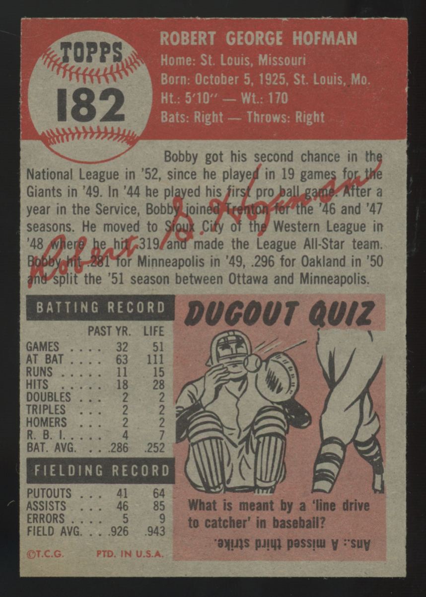 1953 Topps Bob Hoffman #182 EX