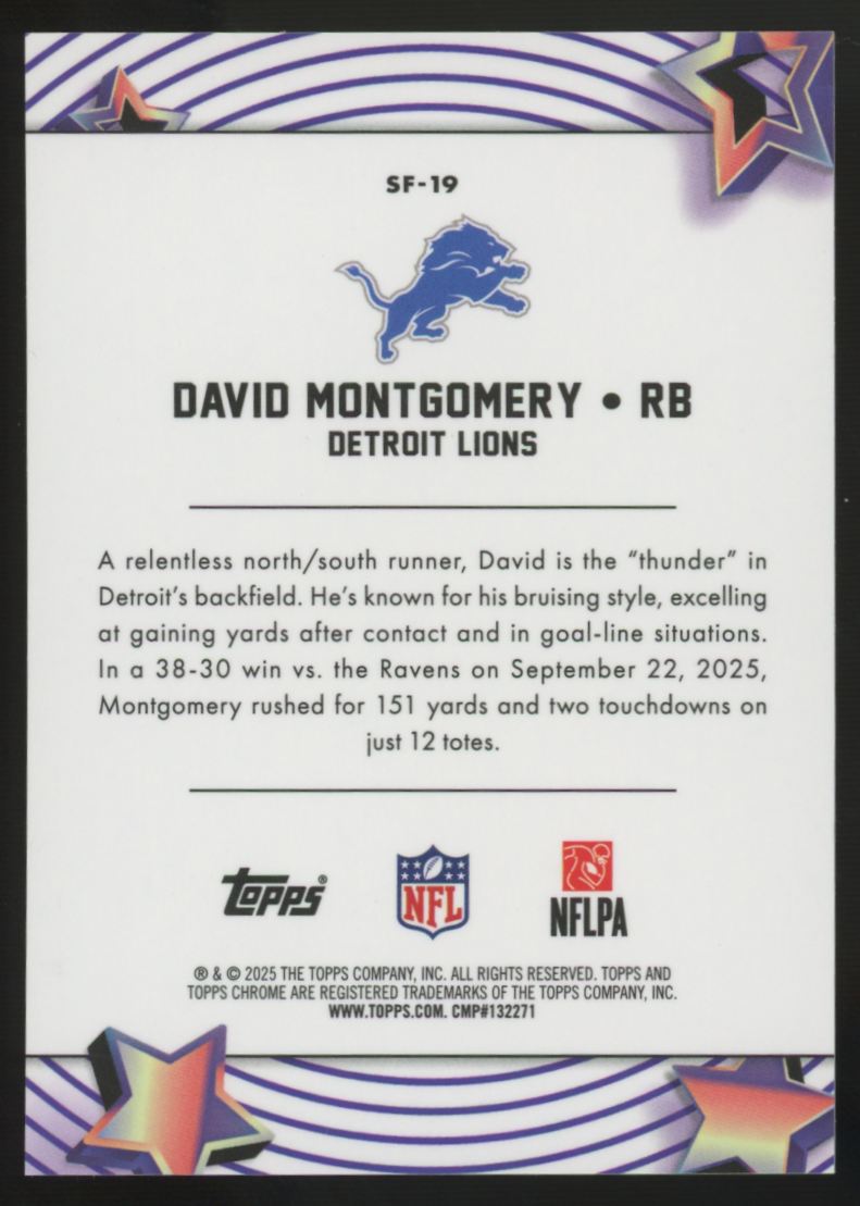 2025 Topps Chrome Cosmic David Montgomery StarFractor Orange /25 #SF-19