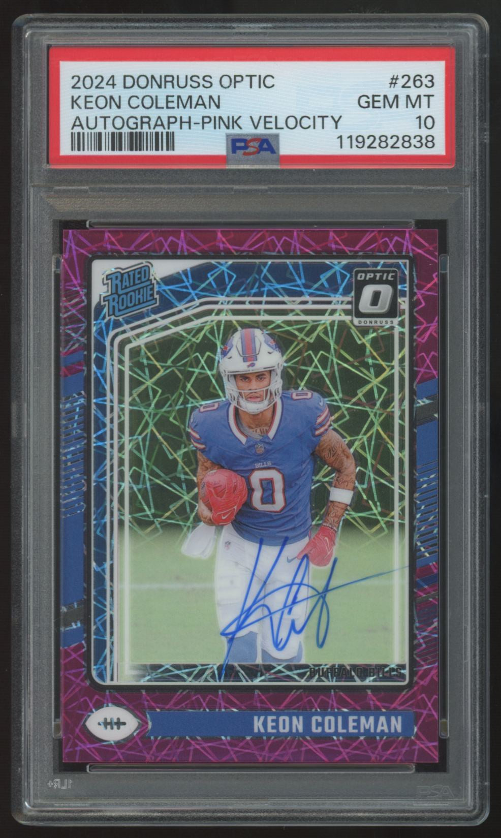 2024 Donruss Optic Keon Coleman RC Rated Rookie Pink Velocity Auto /50 PSA 10