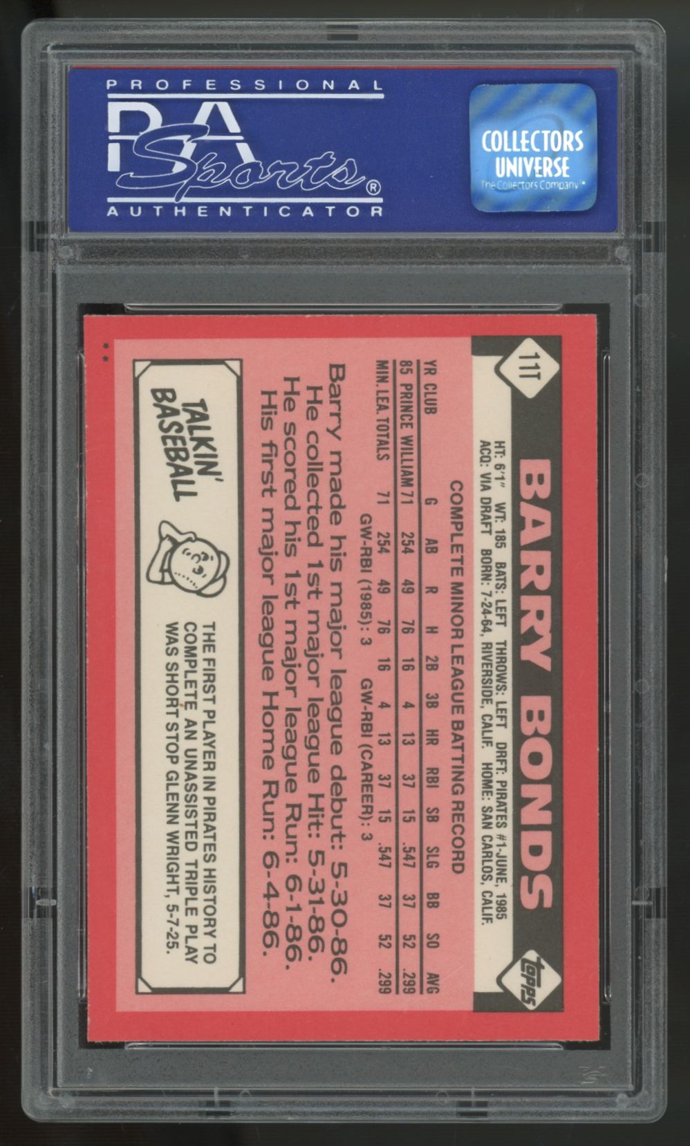 1986 Topps Traded Barry Bonds RC #11T PSA 8 *984