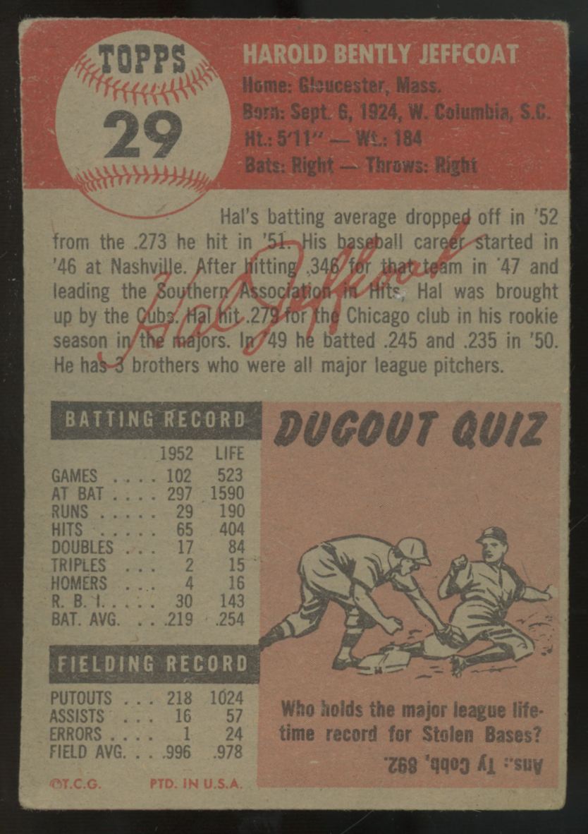 1953 Topps Hal Jeffcoat #29 Good