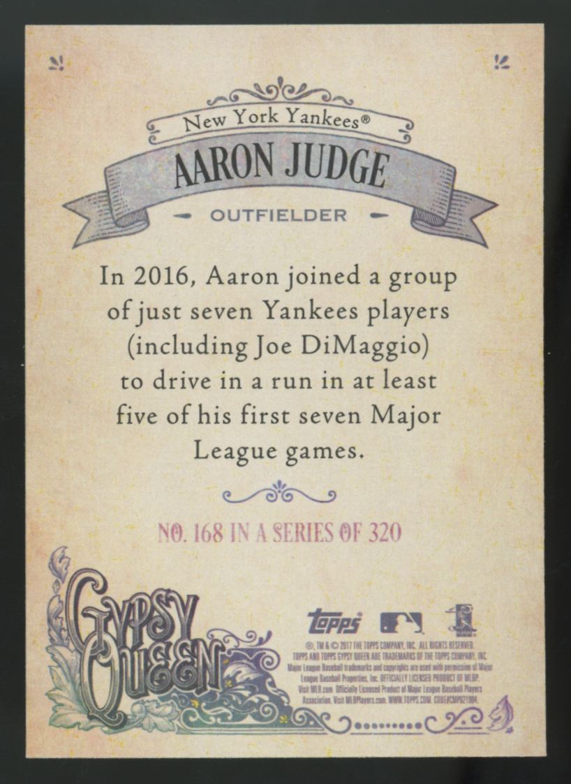 2017 Topps Gypsy Queen Aaron Judge RC #168 "A"