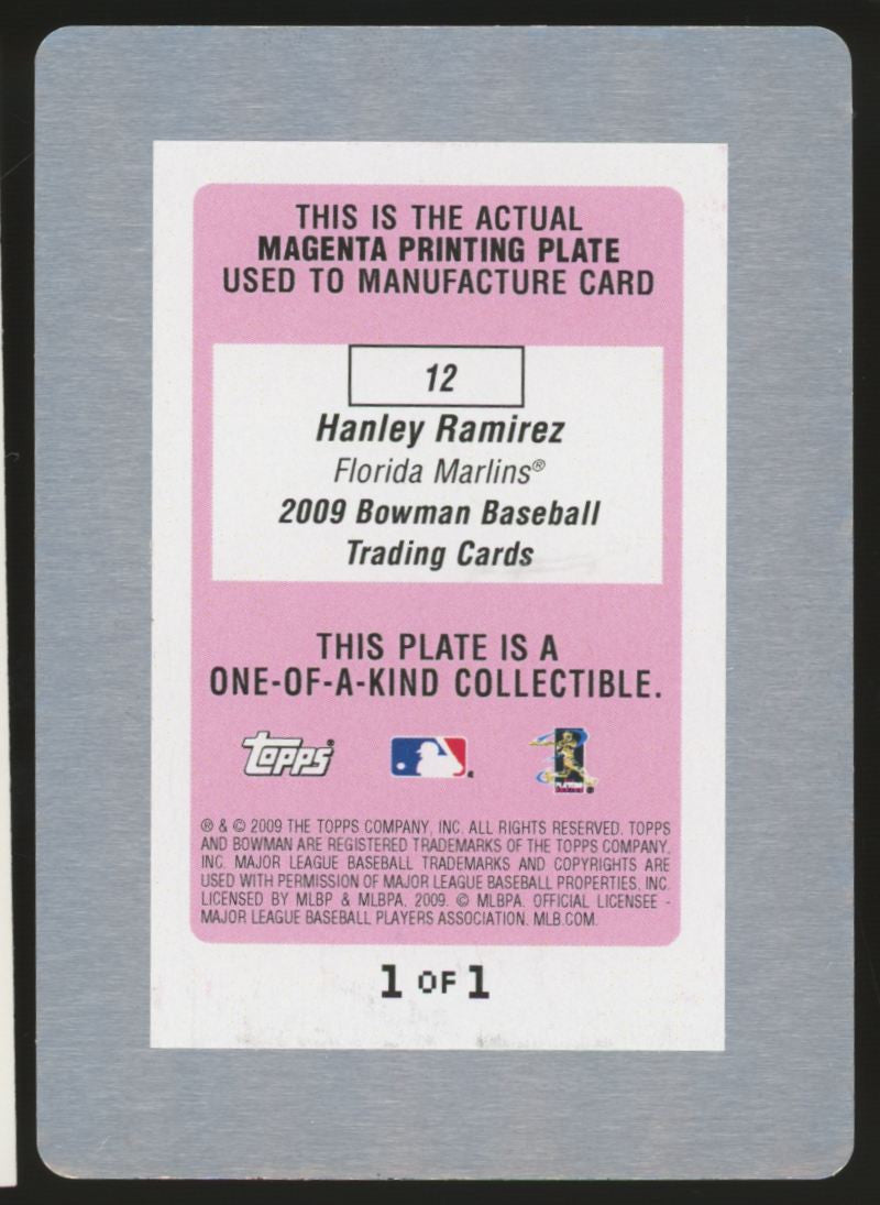 2009 Bowman Hanley Ramirez Magenta Printing Plate 1/1 #12