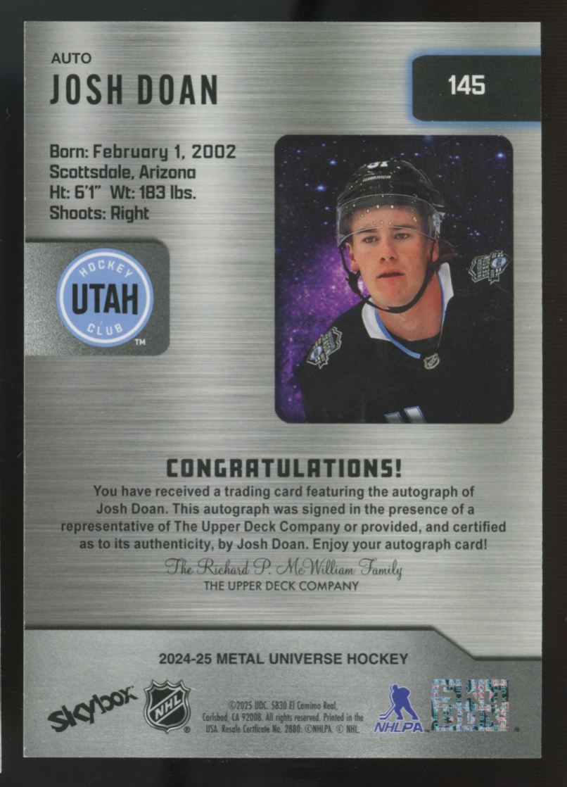 2024-25 Metal Universe Josh Doan RC Auto #145