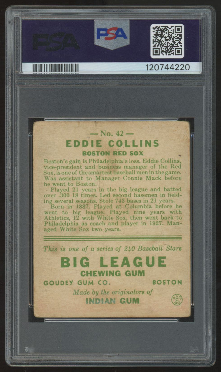 1933 Goudey Eddie Collins #42 PSA 2