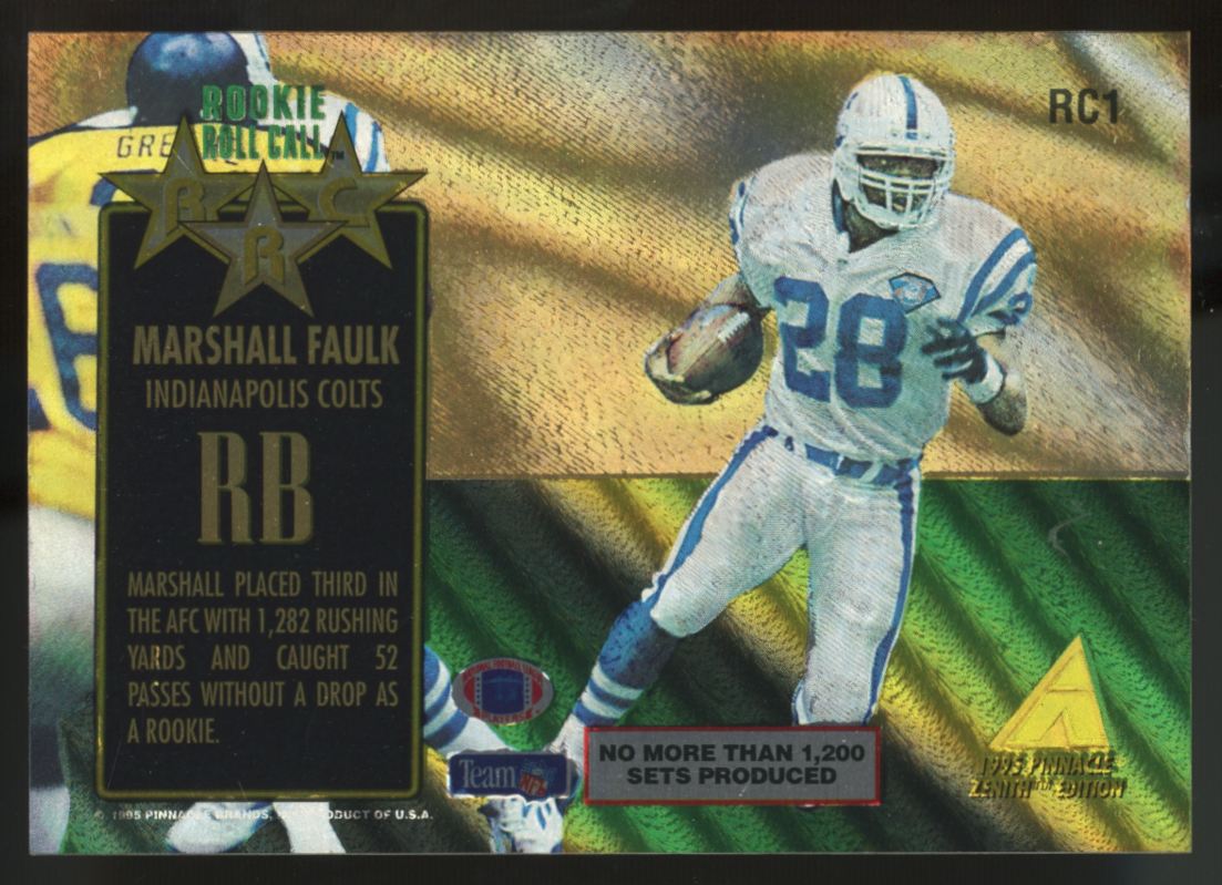 1995 Pinnacle Zenith Marshall Faulk RC Rookie Roll Call #RC1