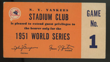 1951 World Series Game 1 New York Yankees Stadium Club Ticket