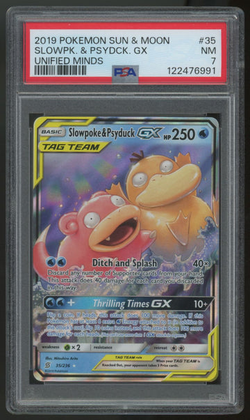 2019 Pokemon Slowpoke & Psyduck GX Unified Minds #35 PSA 7