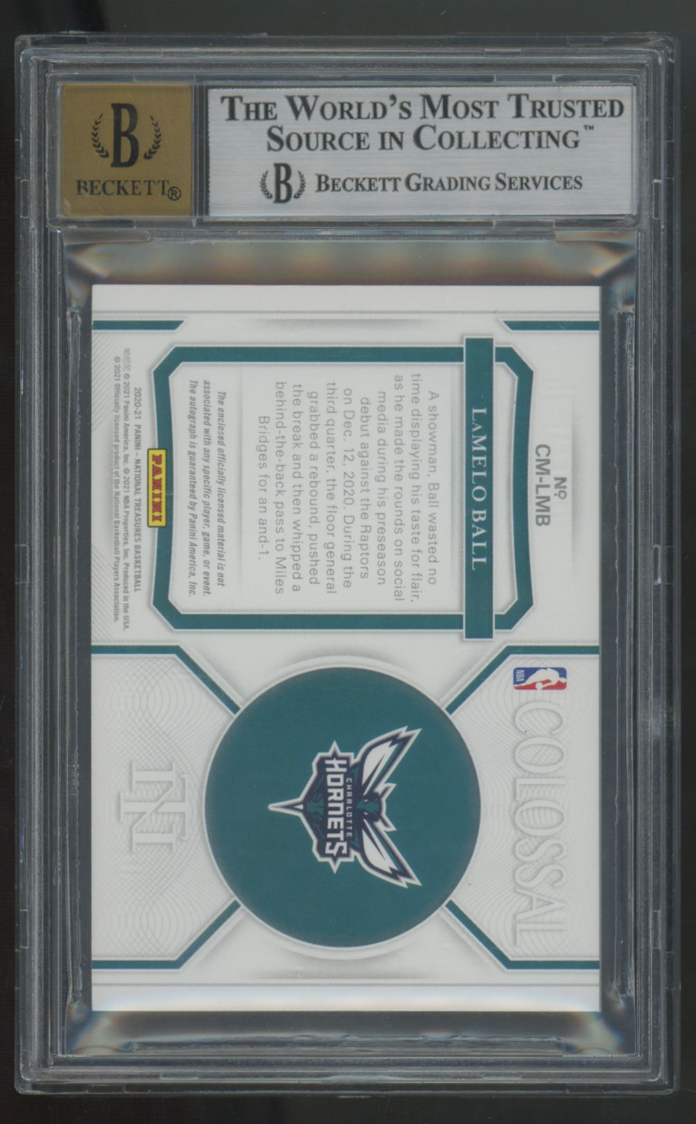 2020-21 National Treasures LaMelo Ball RC Colossal Patch Auto RPA /25 BGS 8.5 10