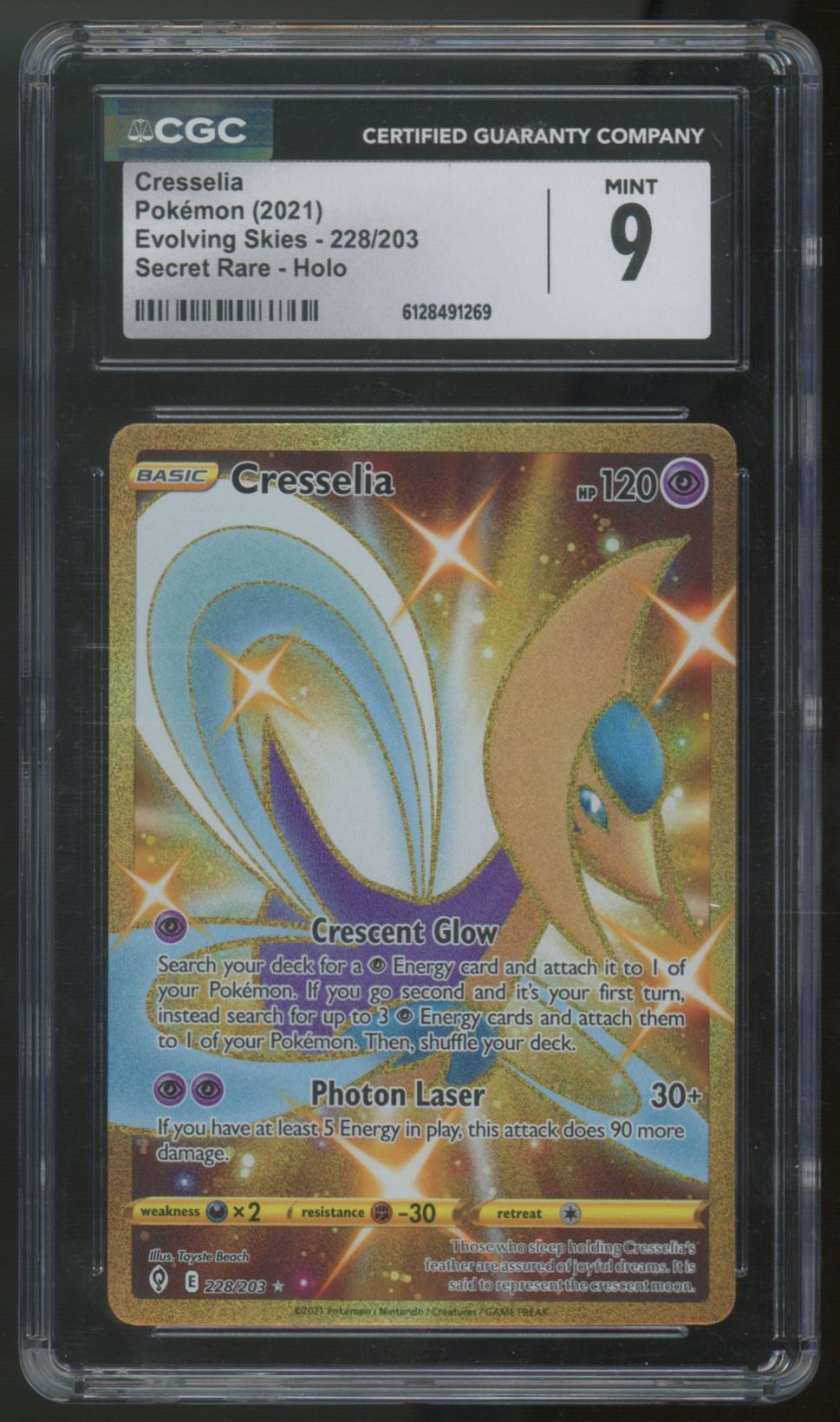 2021 Pokemon Cresselia Evolving Skies Secret Rare Holo #228 CGC 9