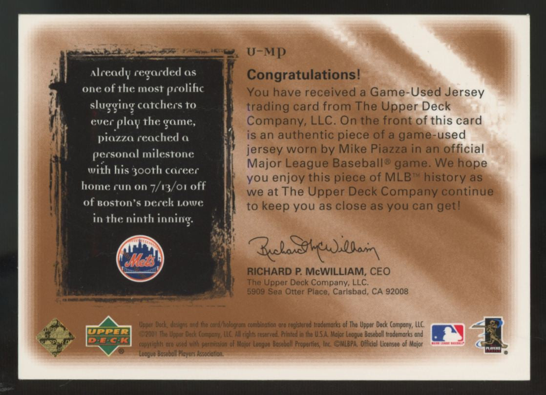 2001 Ultimate Collection Mike Piazza Copper Game Jersey Patch /24 #U-MP