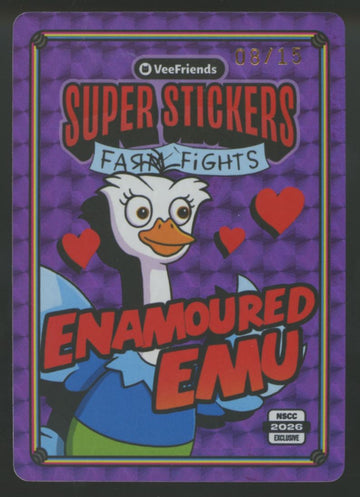 2026 VeeFriends Super Stickers Farm Fights Enamoured Emu Purple /15