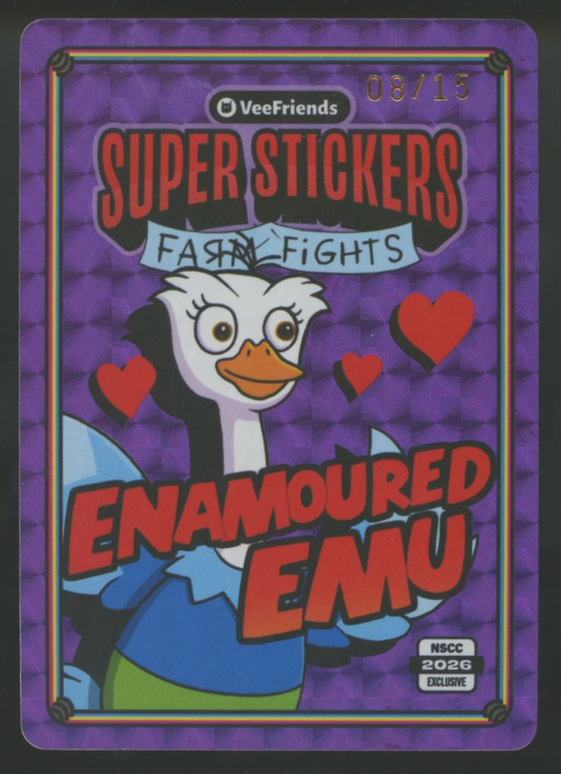 2026 VeeFriends Super Stickers Farm Fights Enamoured Emu Purple /15