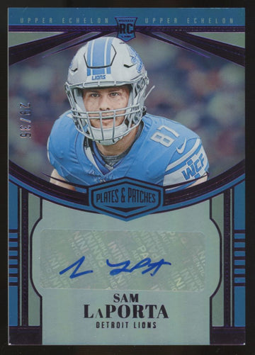 2023 Panini Plates & Patches Sam LaPorta RC Upper Echelon Purple Auto /35 #UE-9