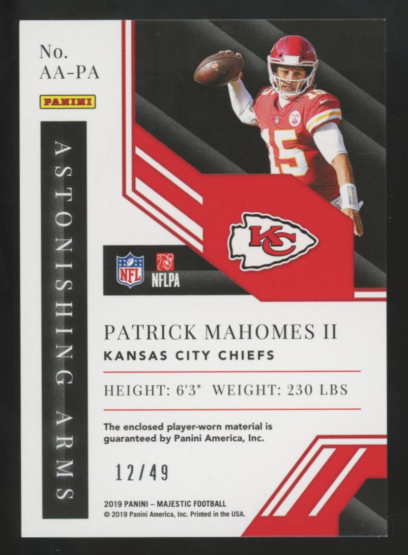 2019 Panini Majestic Patrick Mahomes II Astonishing Arms Patch /49 #AA-PA