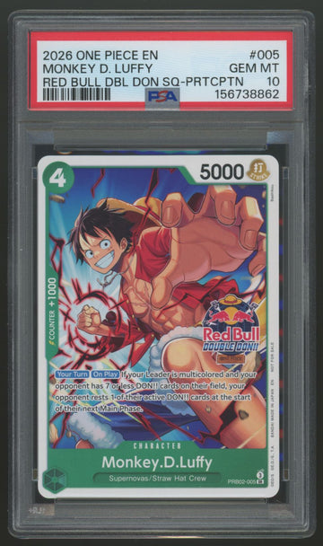 2026 One Piece Monkey D Luffy Red Bull Double Don Participation Promo 005 PSA 10