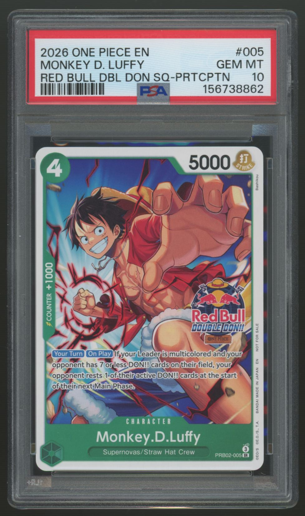 2026 One Piece Monkey D Luffy Red Bull Double Don Participation Promo 005 PSA 10