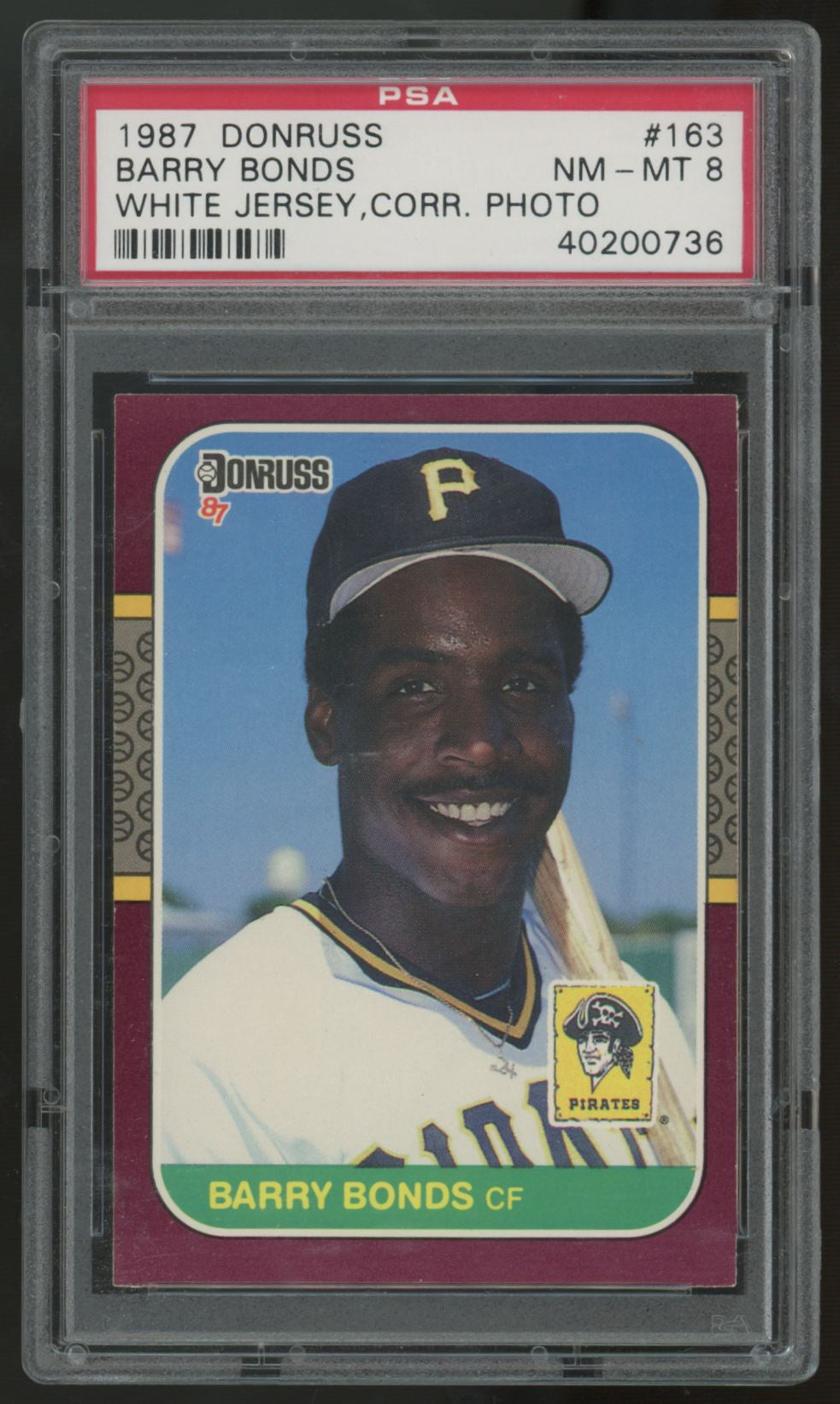 1987 Donruss Barry Bonds RC White Jersey Correct Photo #163 PSA 8 *736