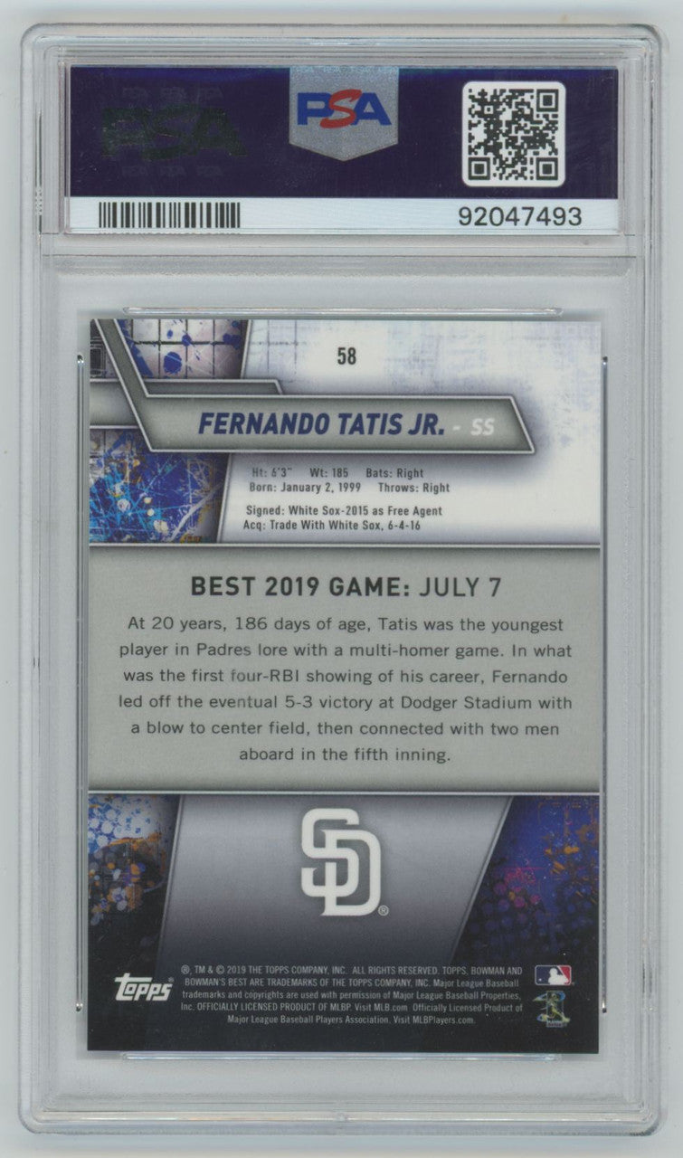 2019 Bowman's Best Fernando Tatis Jr. RC Purple Refractor /250 #58 PSA 10