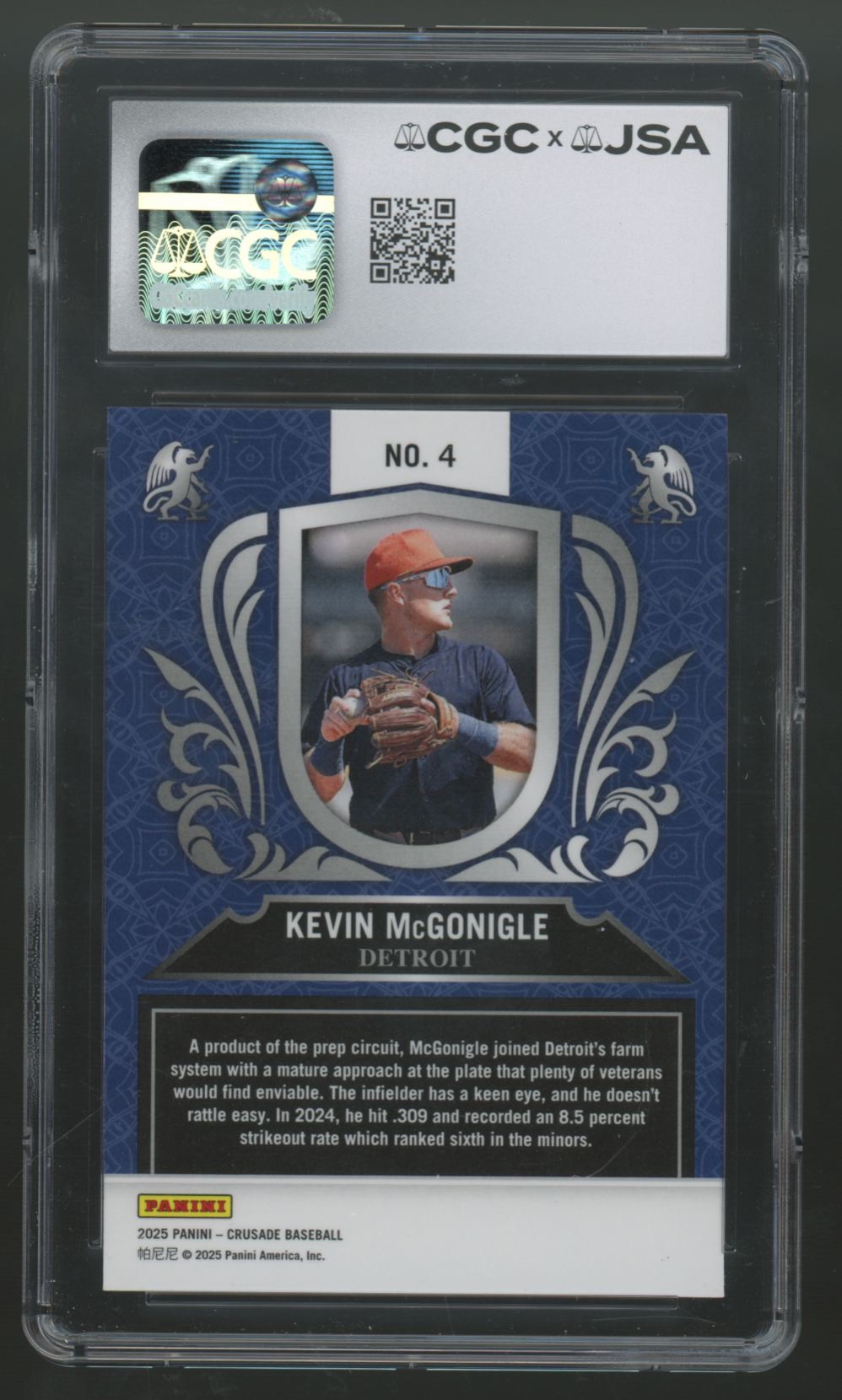 2025 Crusade Kevin McGonigle Blue Cracked Ice Signed Auto #4 CGC X JSA 9 10