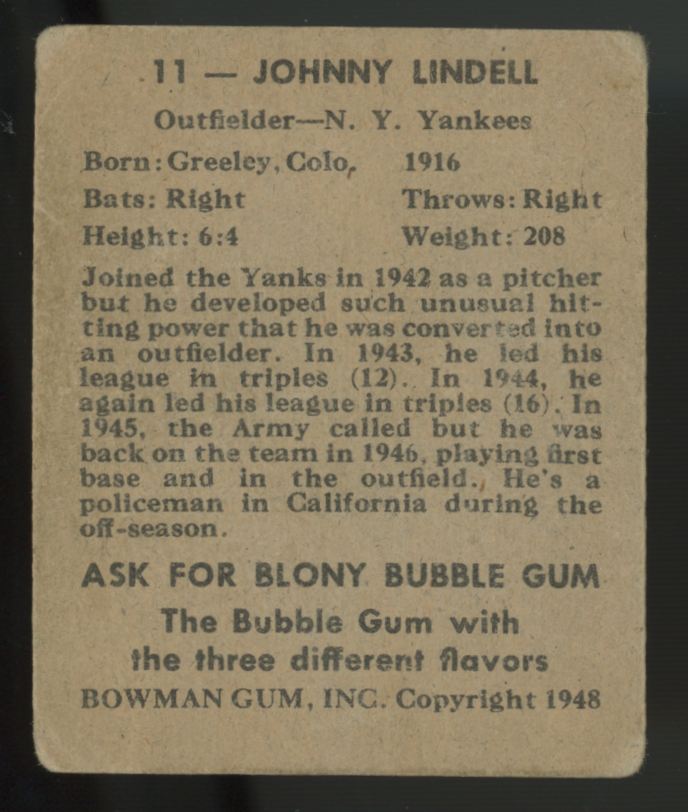 1948 Bowman Johnny Lindell #11 Good