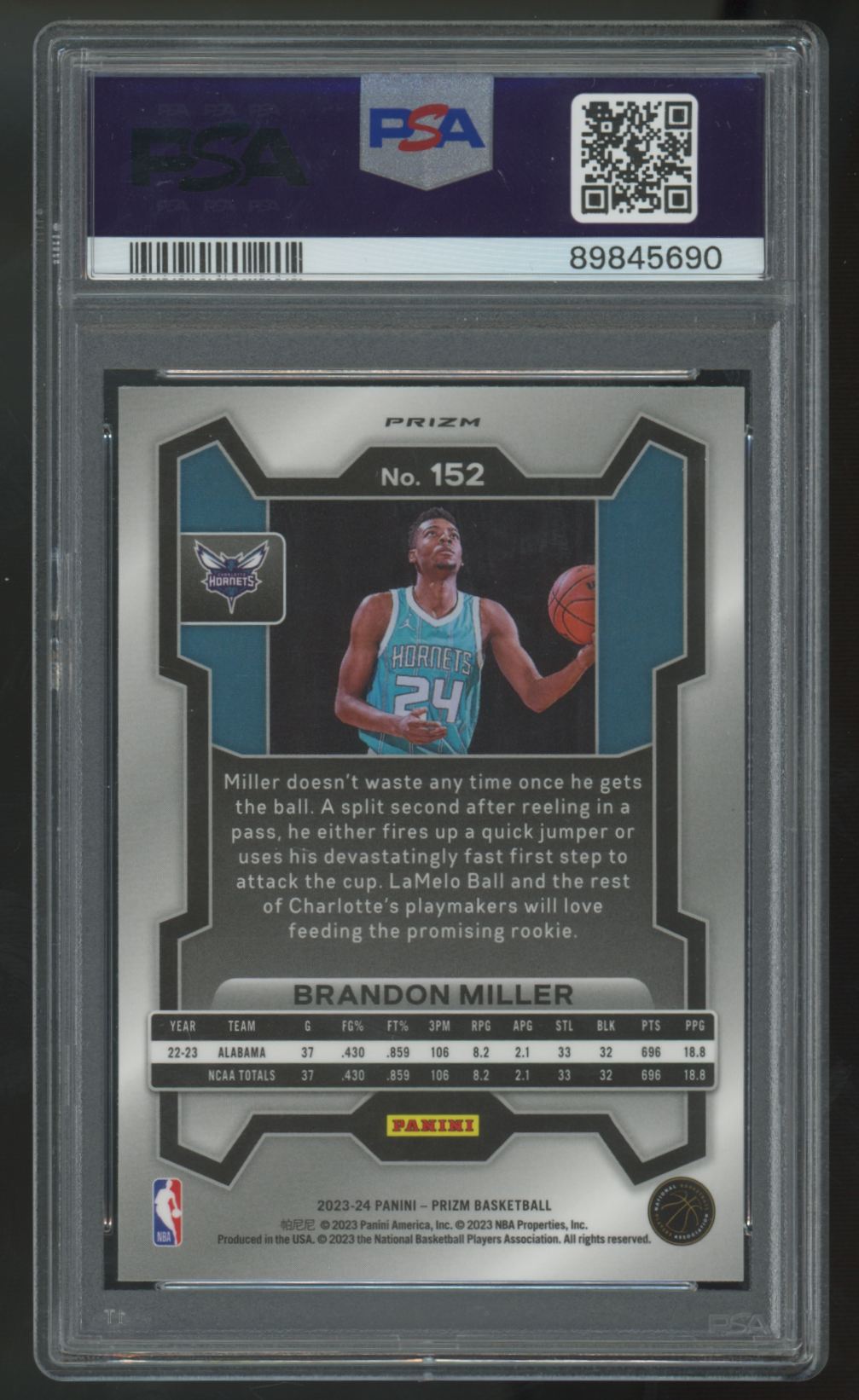 2023-24 Panini Prizm Brandon Miller RC Ice #152 PSA 10