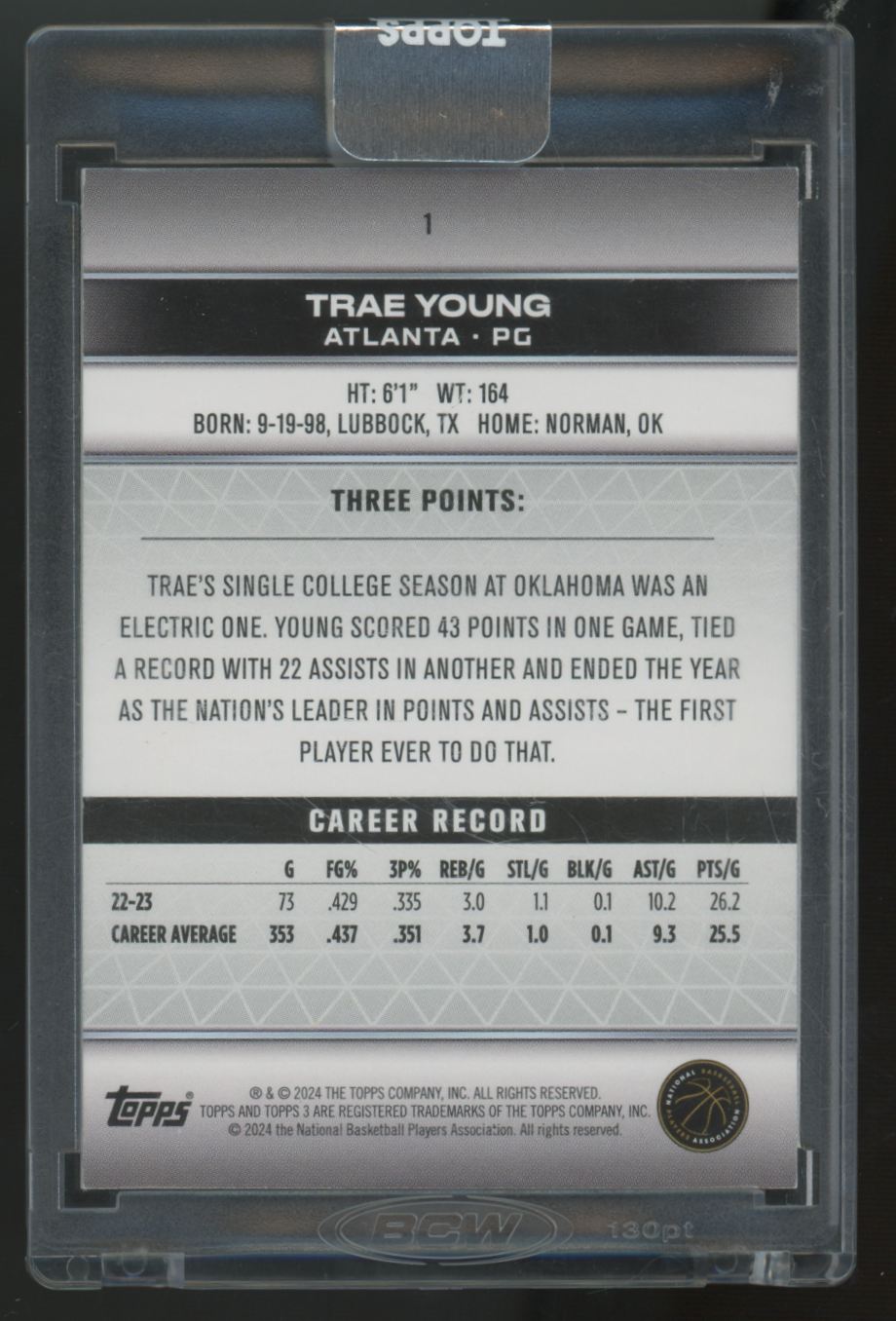 2025-26 Topps Three Trae Young Platinum 1/1 #1