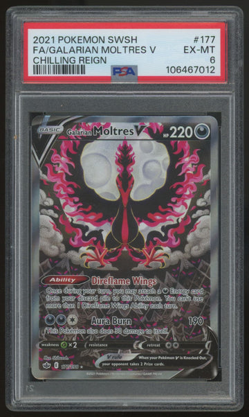 2021 Pokemon Galarian Moltres V Chilling Reign Full Art #177 PSA 6