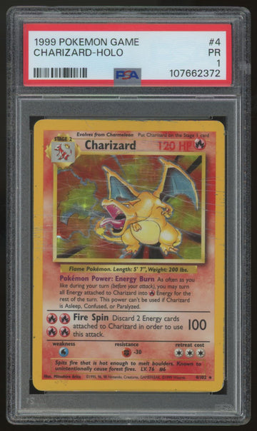 1999 Pokemon Charizard Base Set Unlimited Holo #4 PSA 1 (B)
